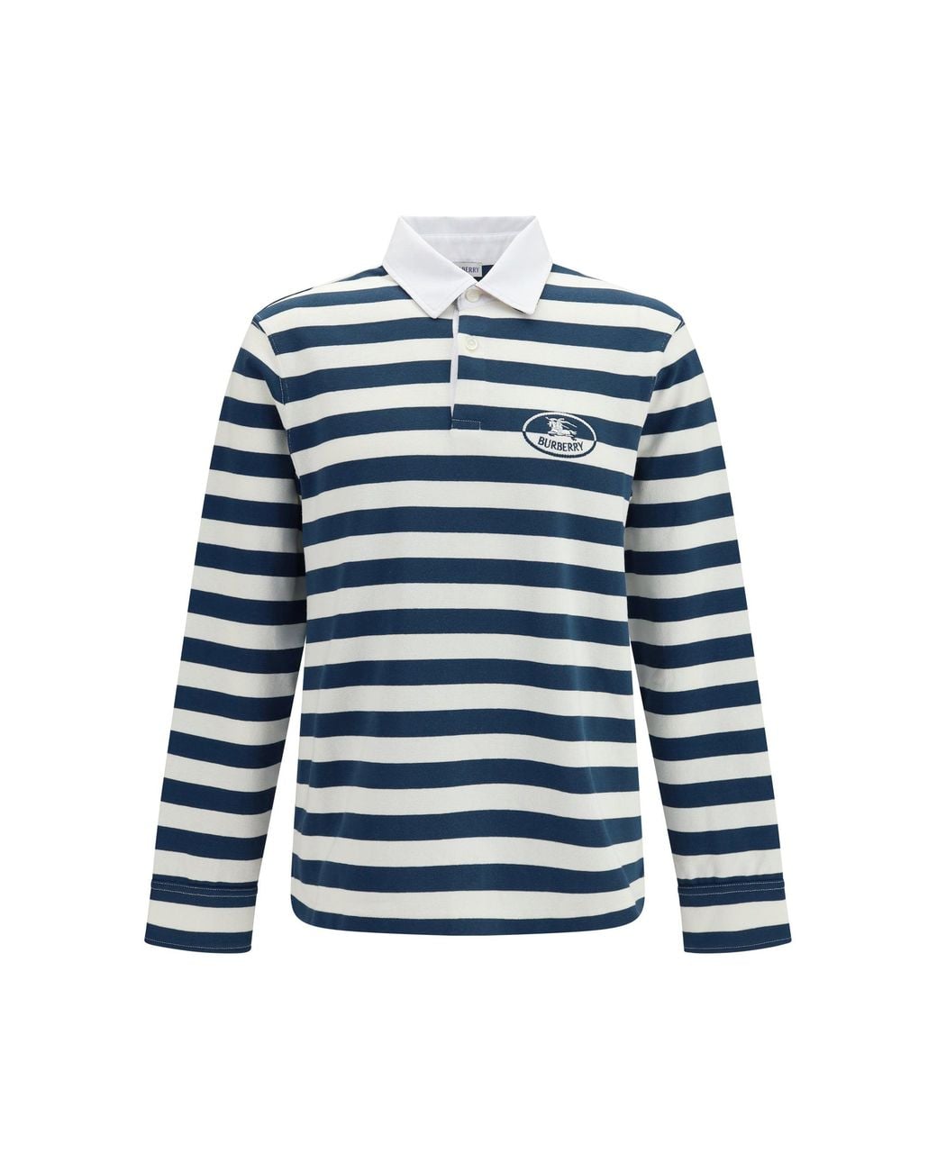Burberry Blue Striped Long-Sleeve Cotton Polo for men