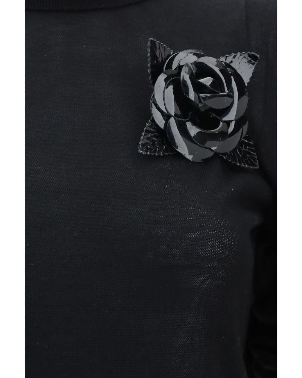Blumarine Blue High-Neck Sweater With Flower Brooch