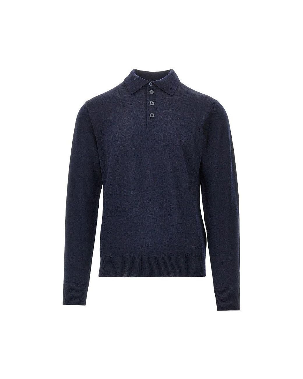 Emporio Armani Blue Fine Knit Polo Sweater for men