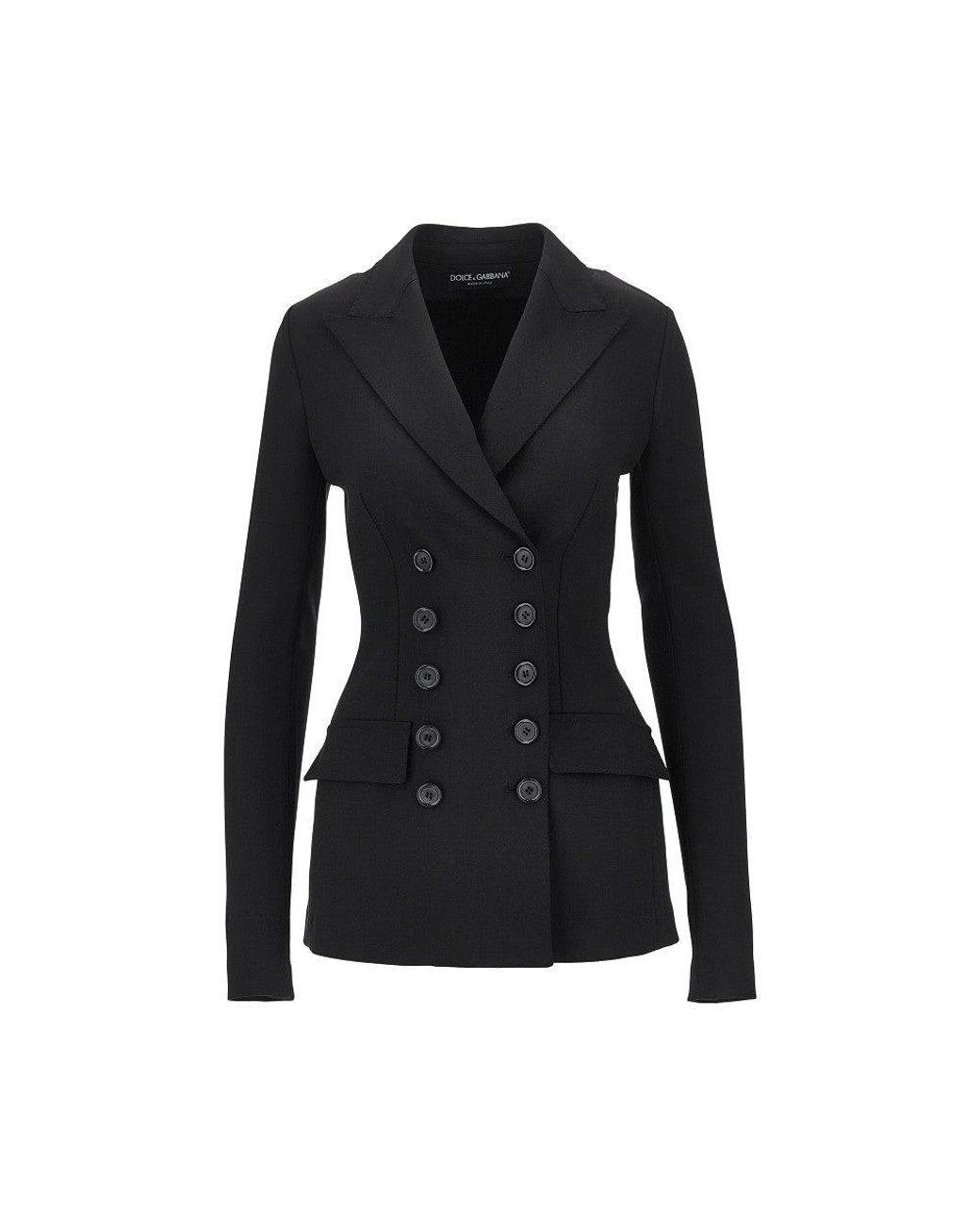Dolce & Gabbana Black Stretch Wool Fitted Double-Breasted Jacket