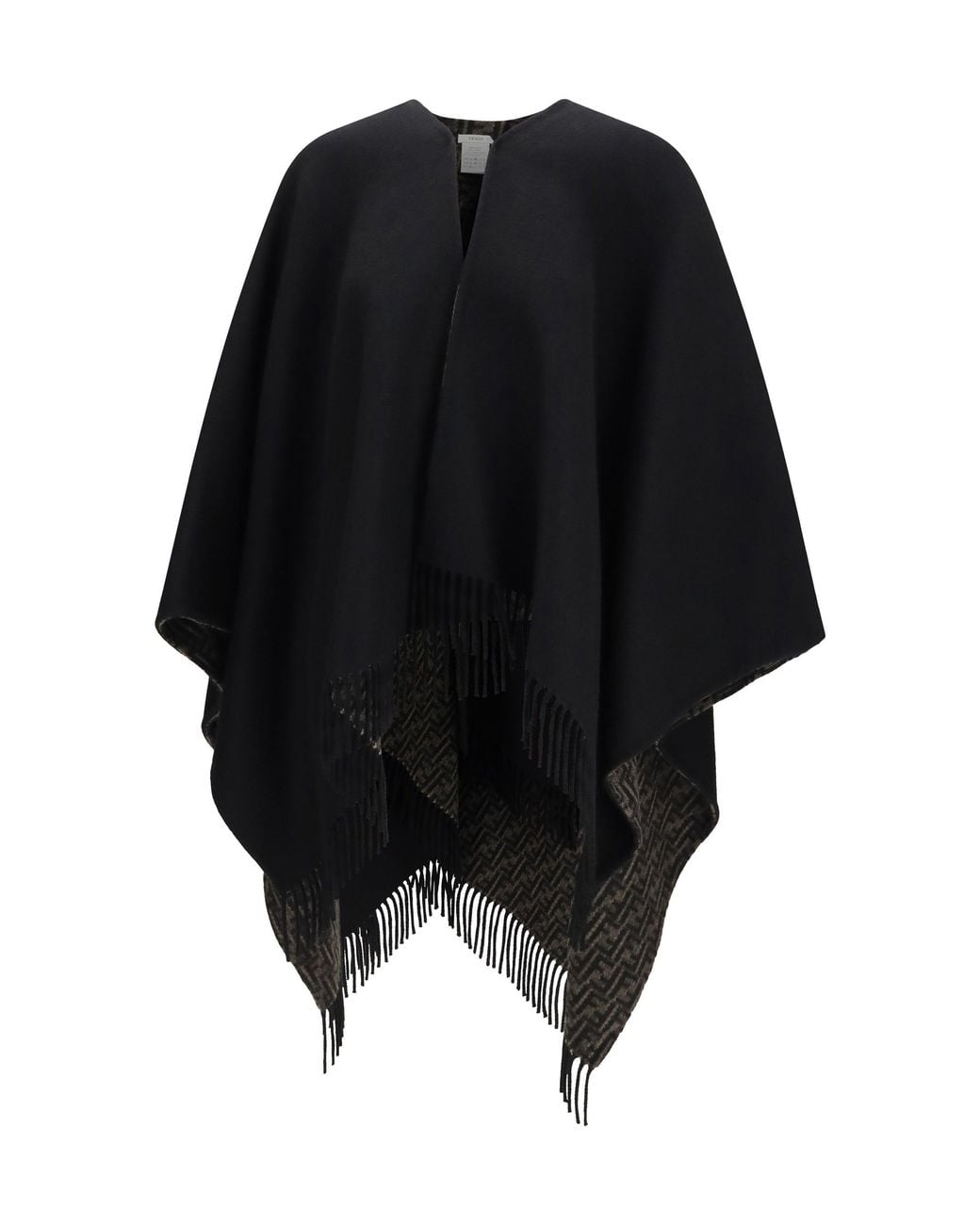 Fendi Black Ff Zucca Wool Cashmere Poncho Tabacco Moro