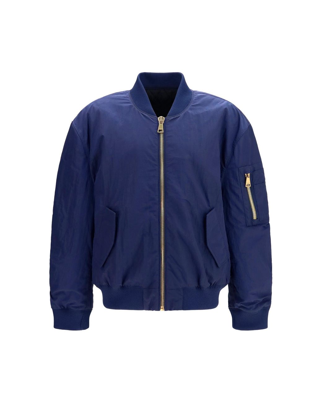Balmain Blue Nylon Bomber Jacket With Embroidered Back Logo for men
