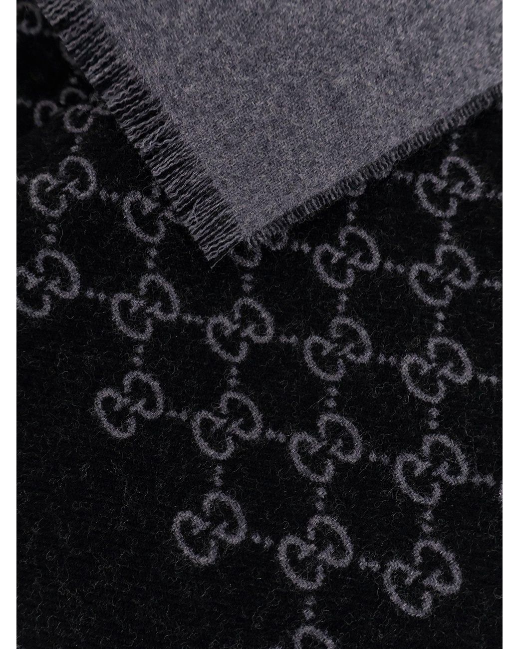 Gucci Gray Reversible Jacquard Wool Scarf for men
