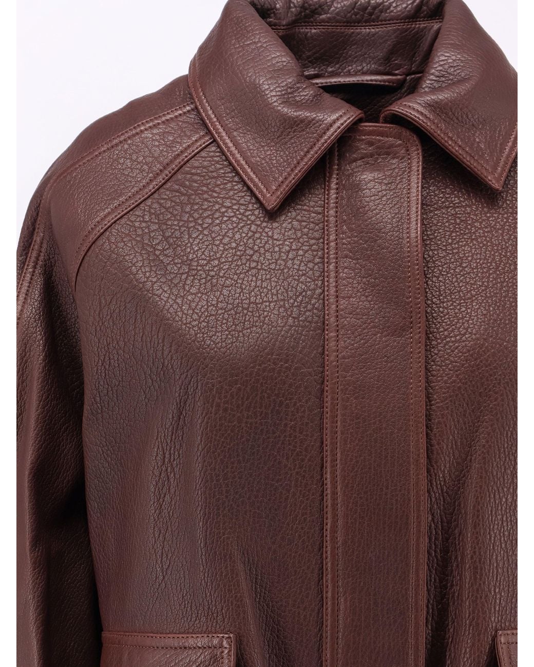 Rohe Brown Aviator Grained Leather Jacket