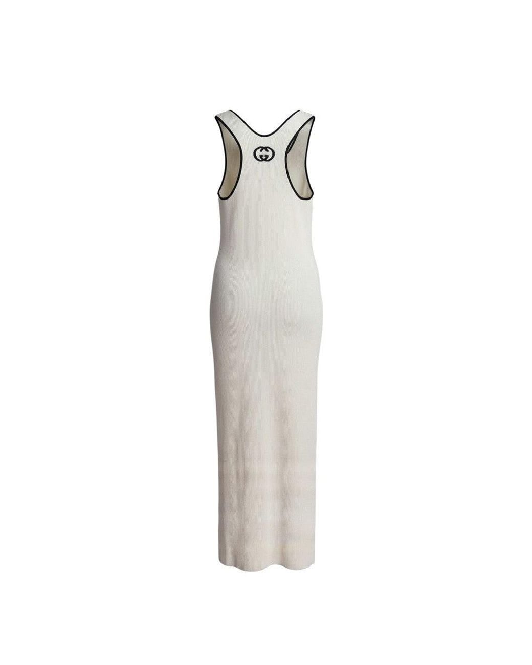 Gucci White Ribbed Knit Midi Dress