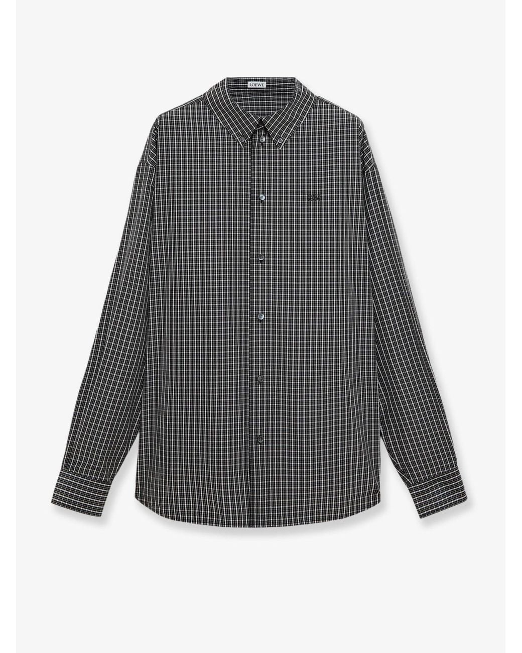 Loewe Gray Technical Cotton Shirt Check Pattern for men