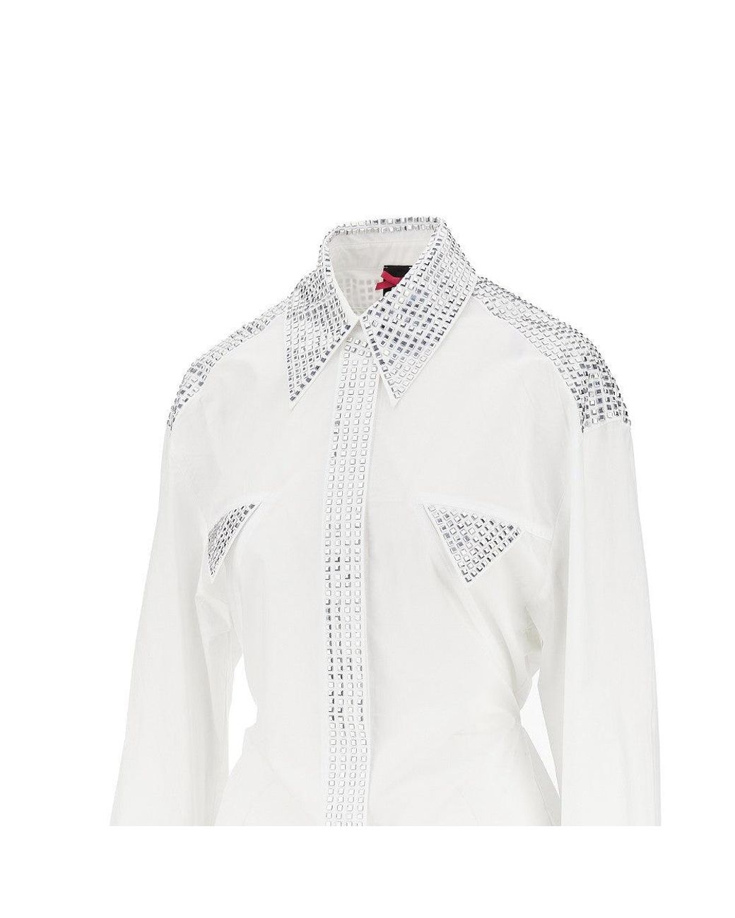 Pinko White Strass-Embellished Poplin Shirt