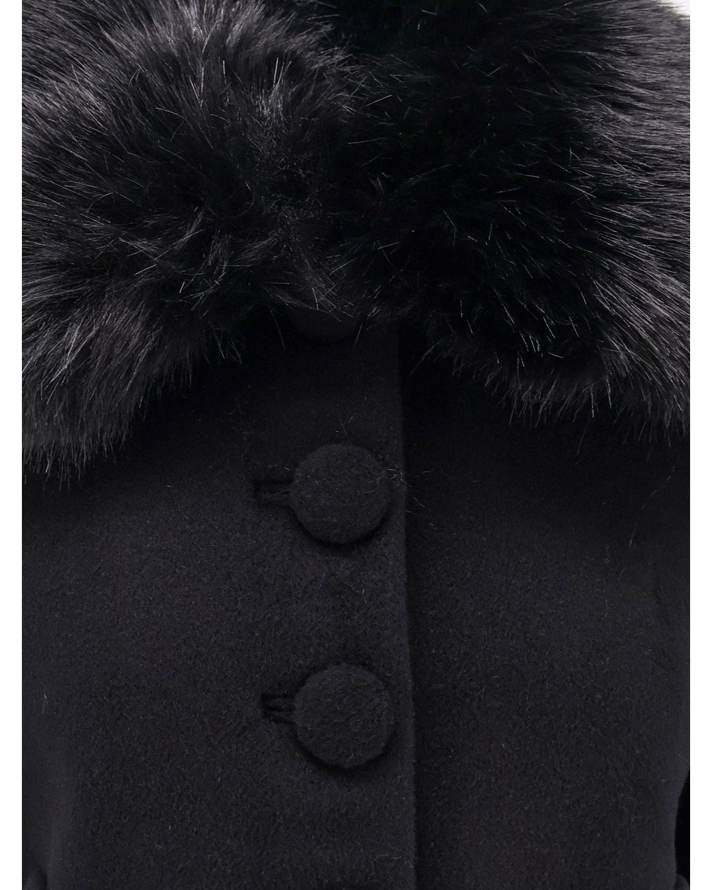 Self-Portrait Black Wool Blend Blazer With Faux Fur Details