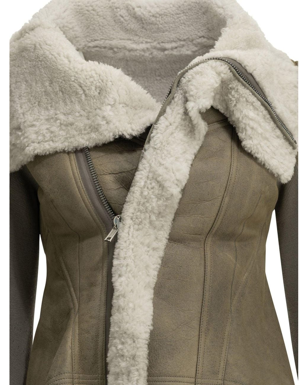 Rick Owens Gray Naska Shearling Jacket