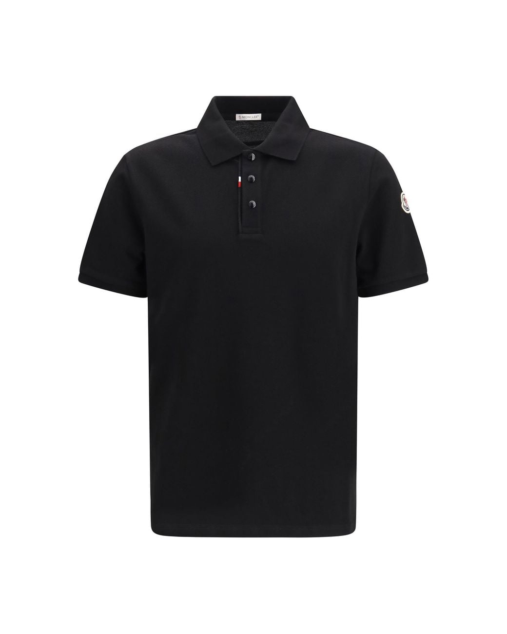 Moncler Black Cotton Piqué Polo Shirt With Logo for men