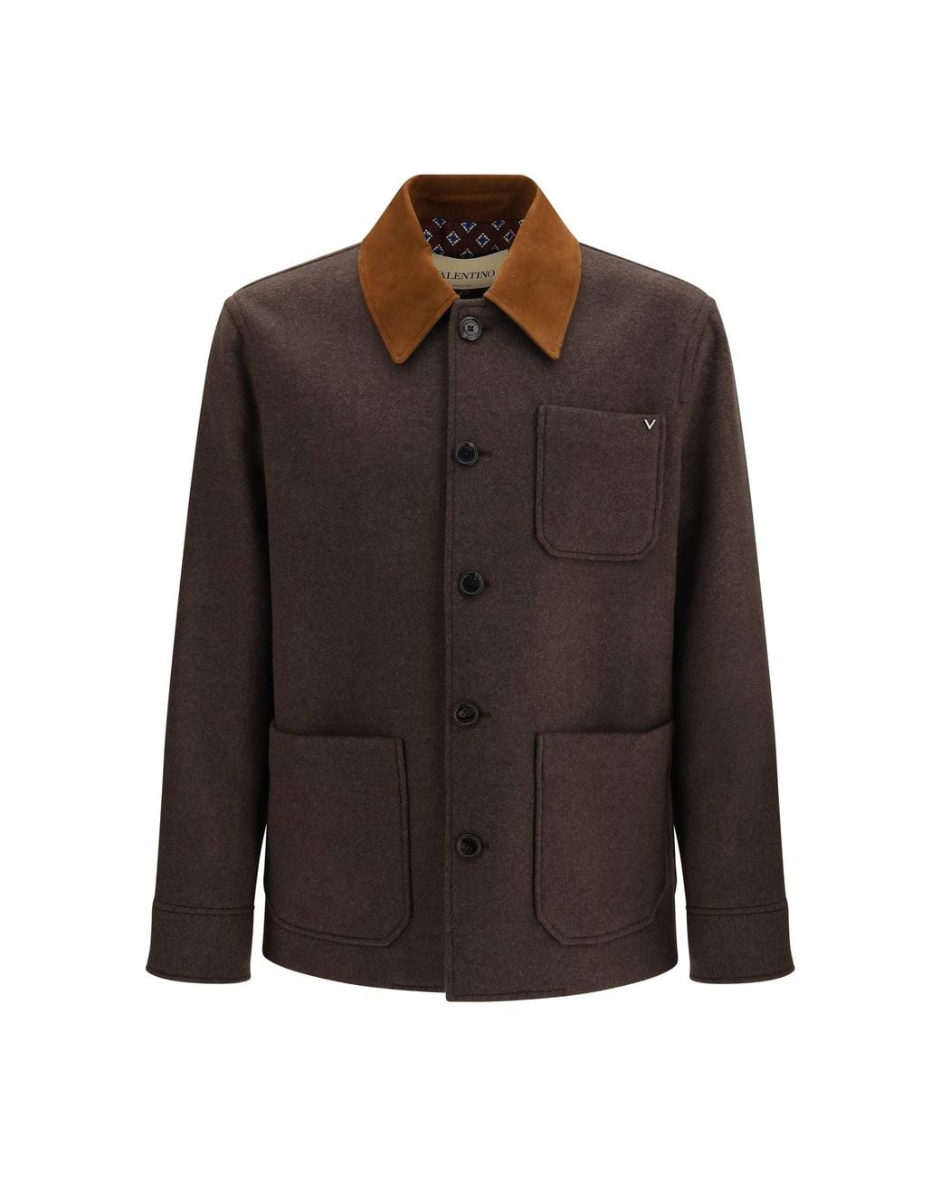 Valentino Brown Wool Jacket With Suede Collar for men