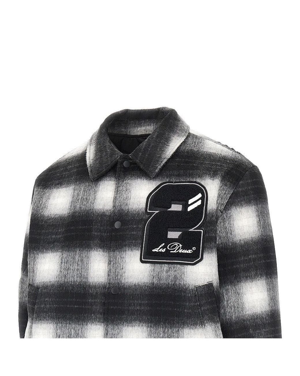 Les Deux Black Shadowcheck Varsity Jacket for men
