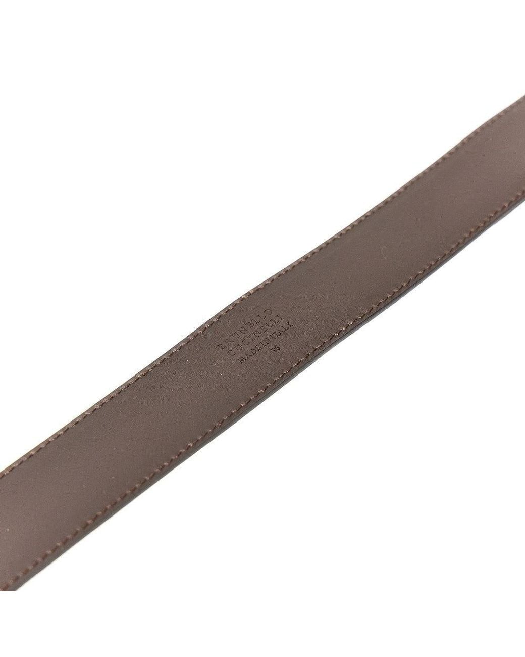 Brunello Cucinelli Brown Engraved Buckle Leather Belt for men