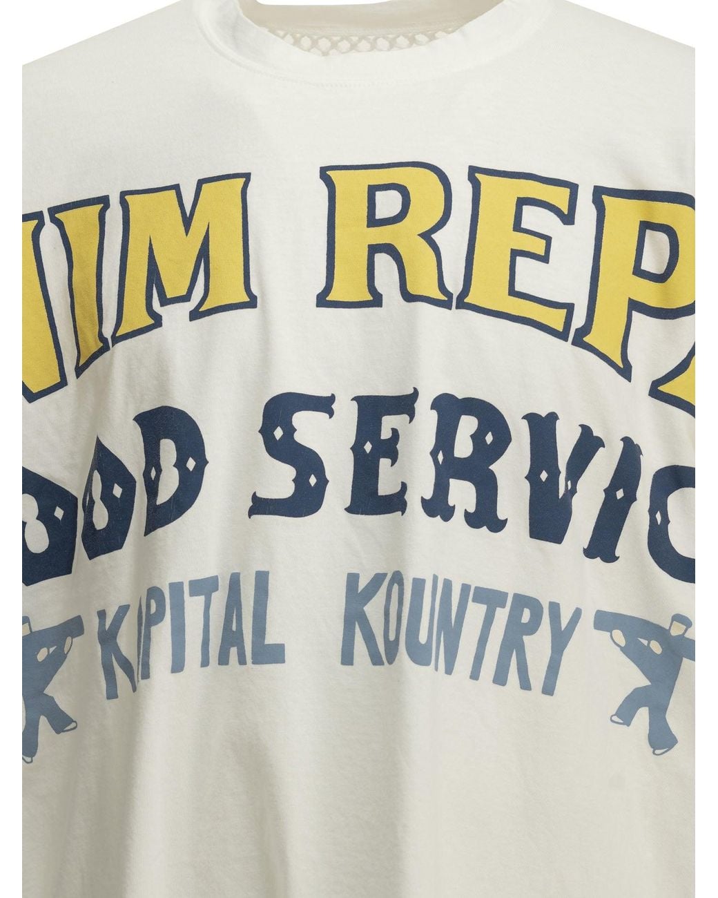 Kapital White Huge T Denim Repair Crew Neck T-Shirt for men