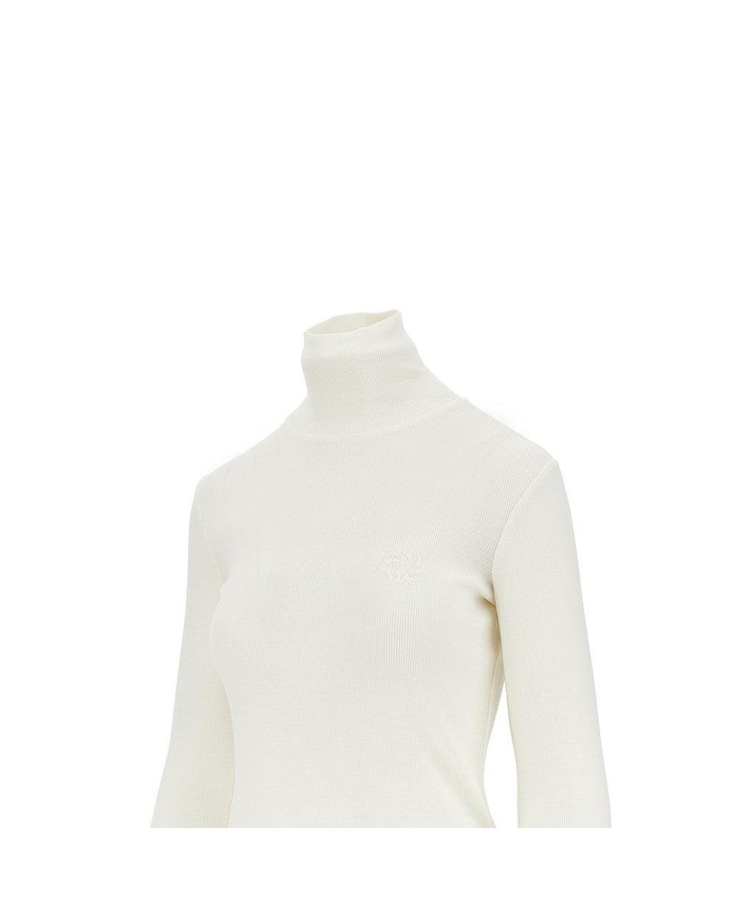 Max Mara White Wool Jersey Turtleneck Top
