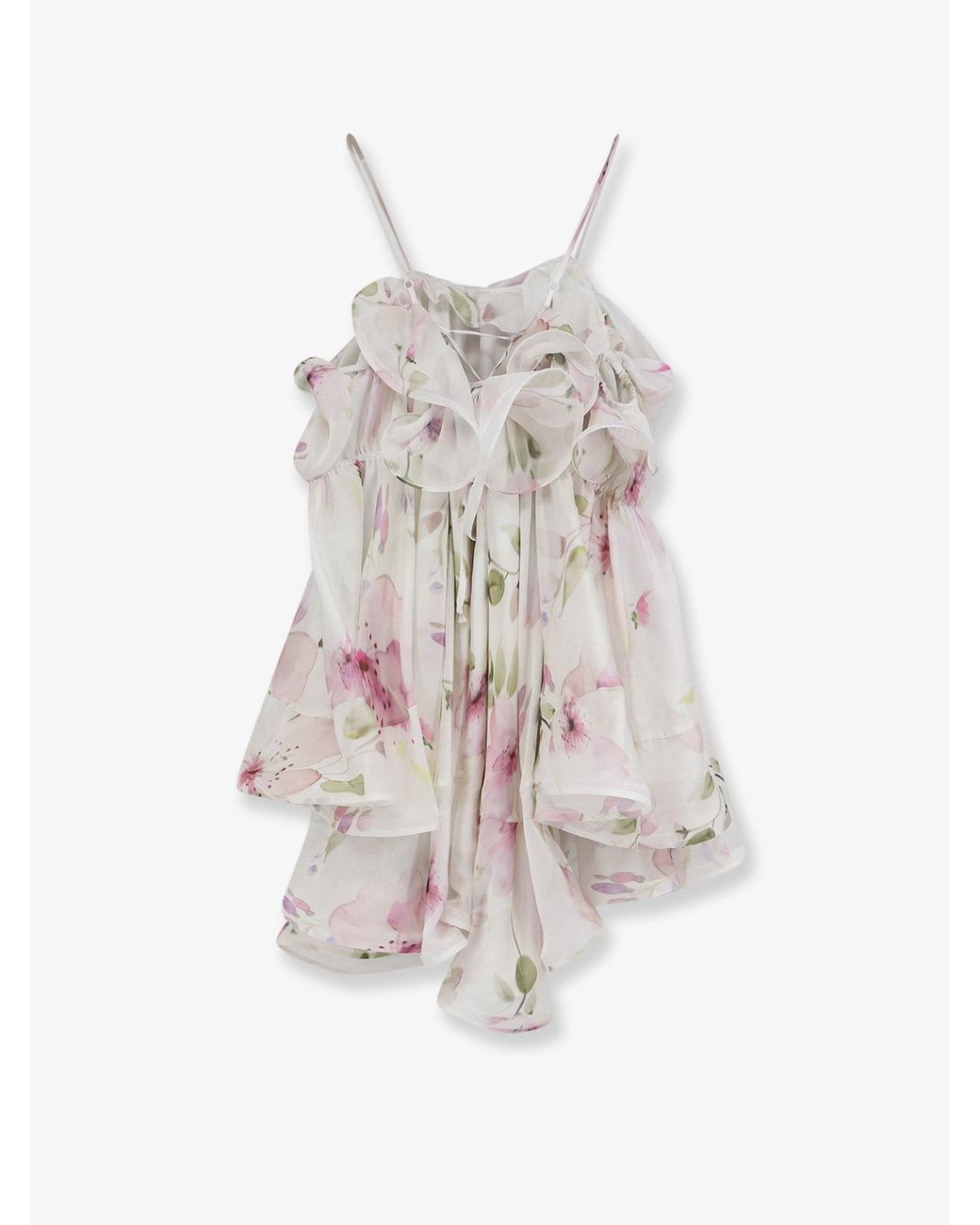 ACTUALEE White Satin Mini Dress With Flounces