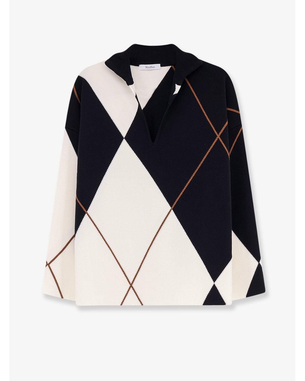 Max Mara Blue Mxmsala Argyle Pattern Virgin Wool Sweater