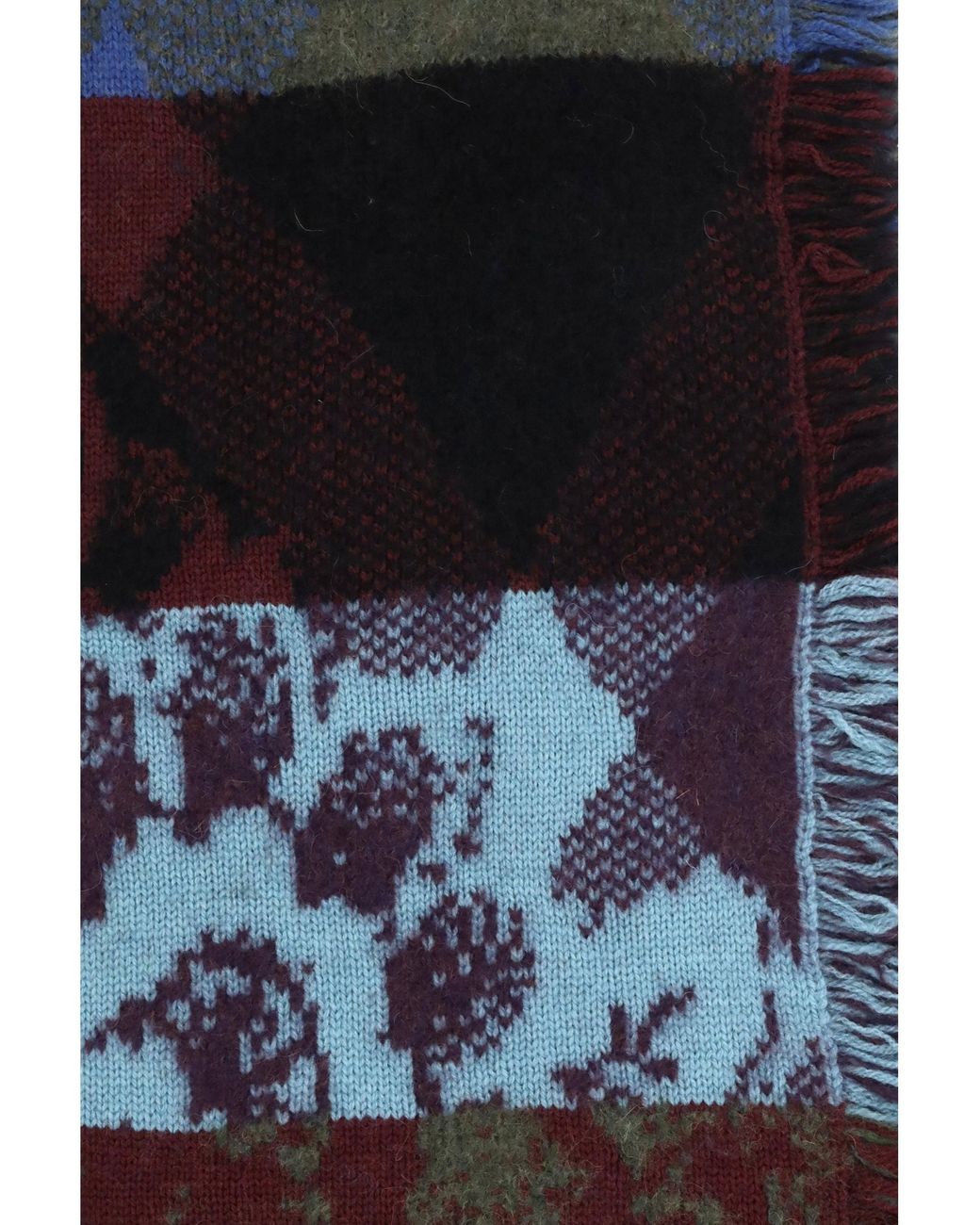 Dries Van Noten Black Scarf, Mixed Print Fringed — Merino Wool (Ovis Aries) for men