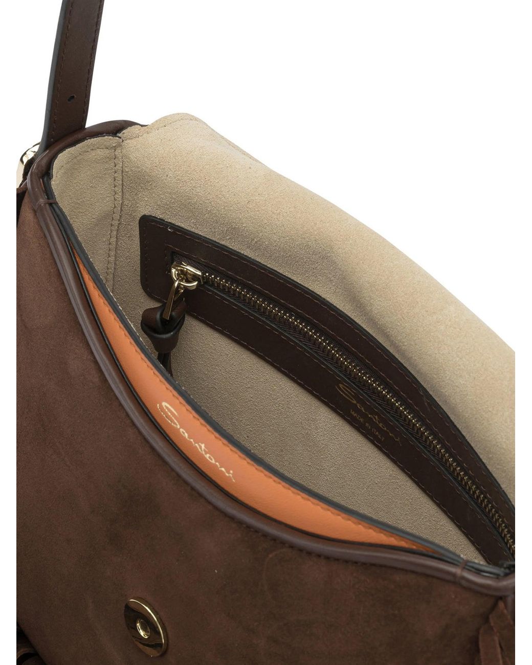 Santoni Brown Small Calf Leather Crossbody Bag