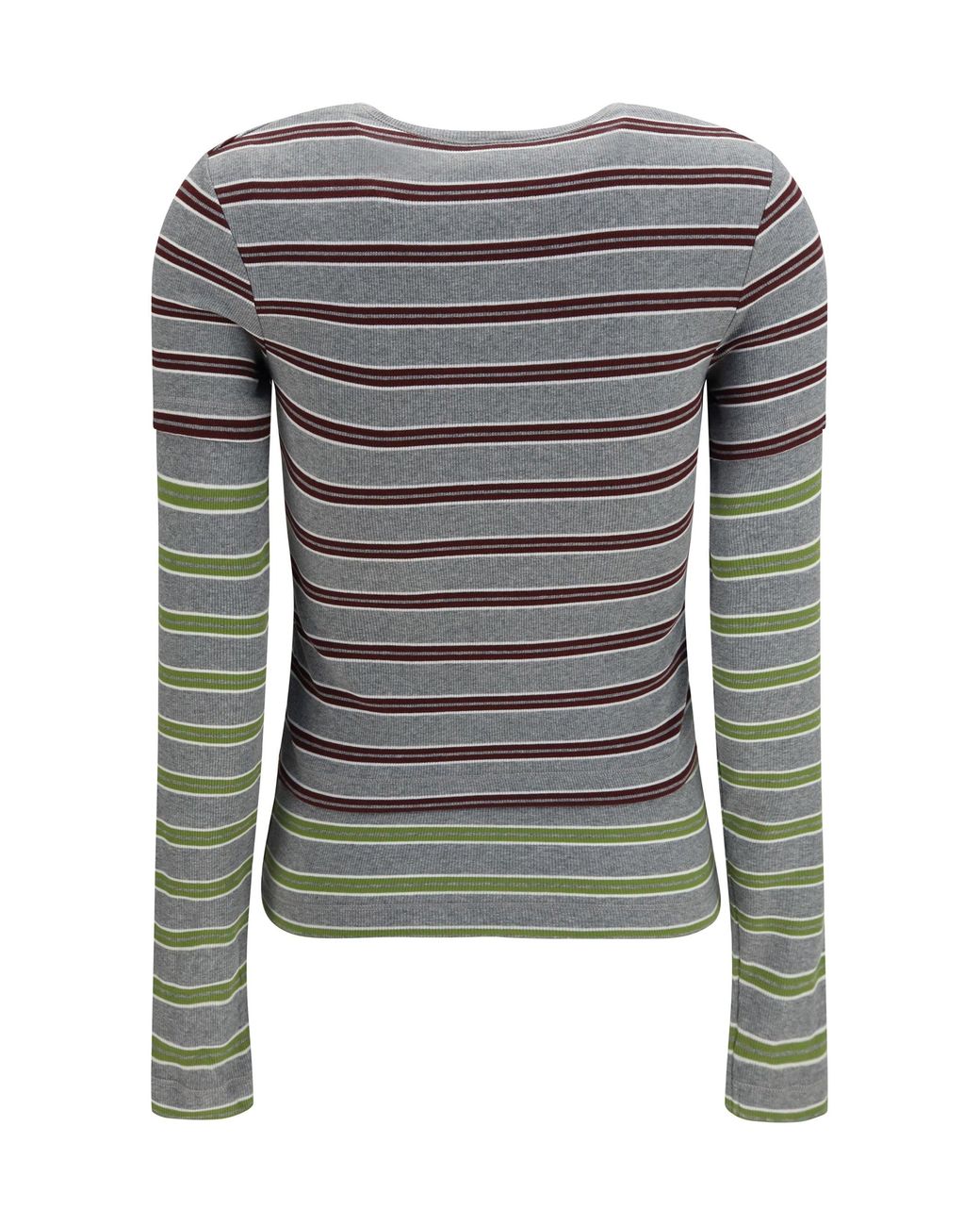 Ganni Gray Double-Sleeve Striped Cotton T-Shirt Port Royale