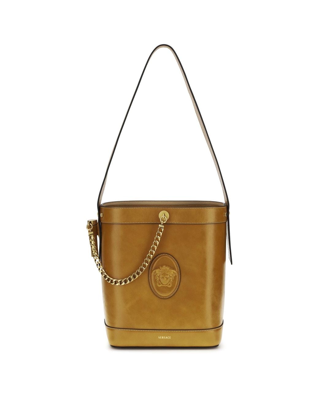 Versace Metallic Small Leather Pivot Bucket Bag