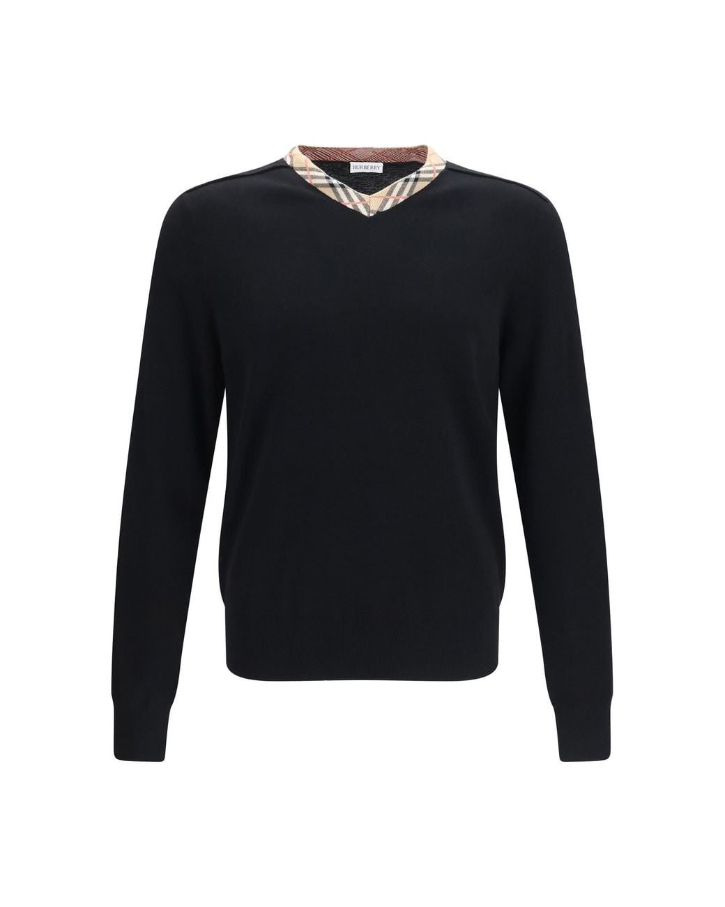 Burberry Blue Check Trim Wool Sweater for men