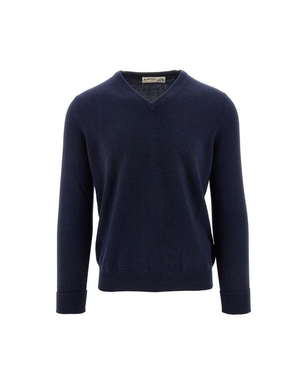 Ballantyne Blue V-Neck Cashmere Sweater for men