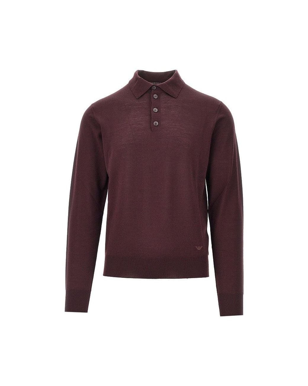 Emporio Armani Purple Fine Knit Polo Sweater for men