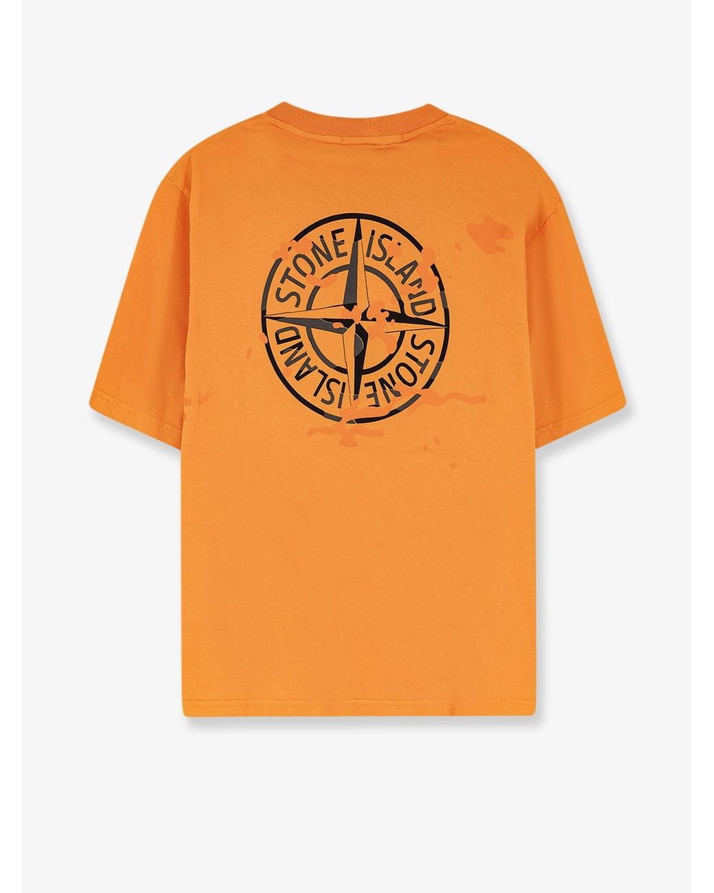 Stone Island Orange Cotton T-Shirt With Tone-On-Tone Logo Print On The Front for men