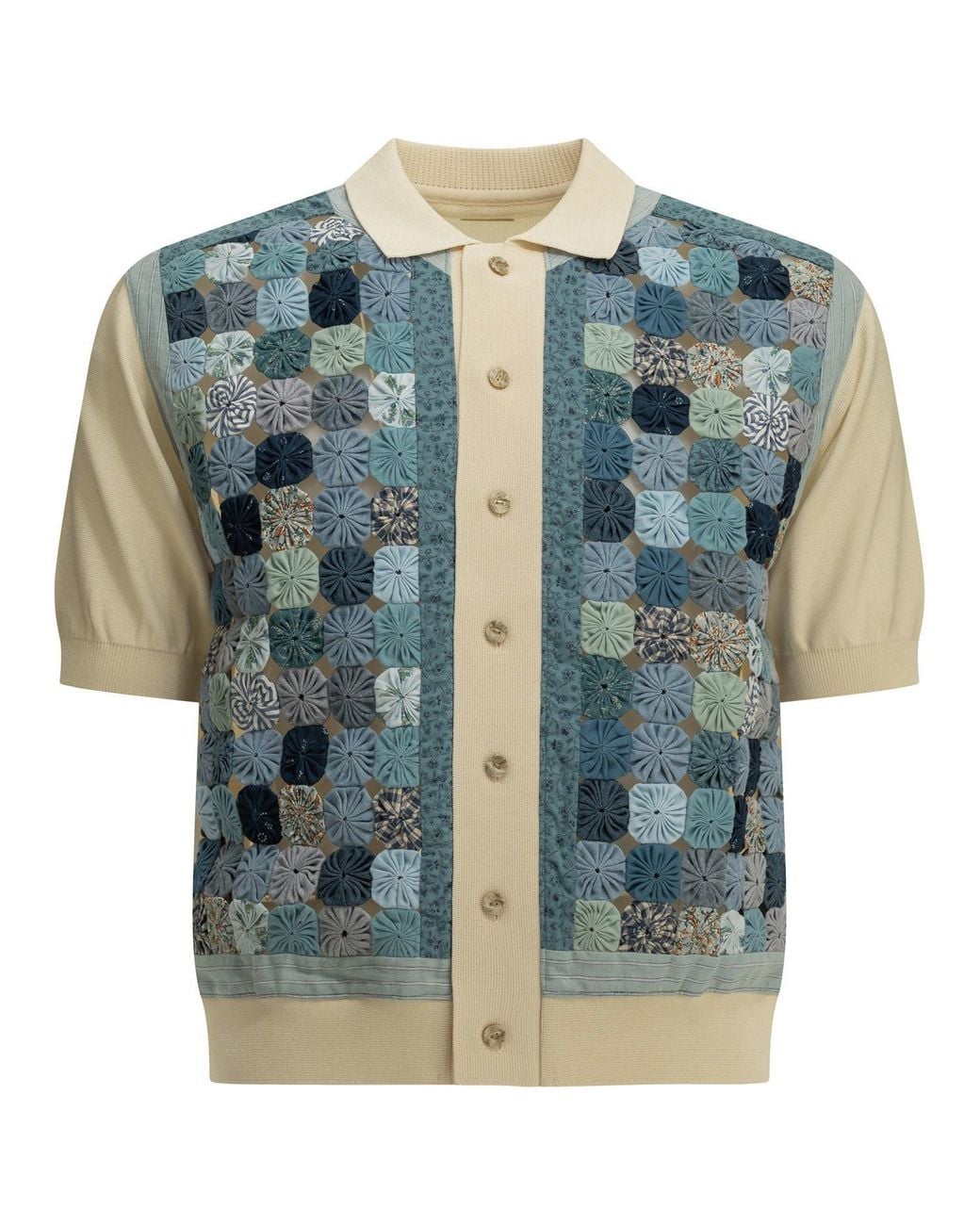 Kapital Blue Button-Down Polo Shirt Knit X Yoyo Quilt for men