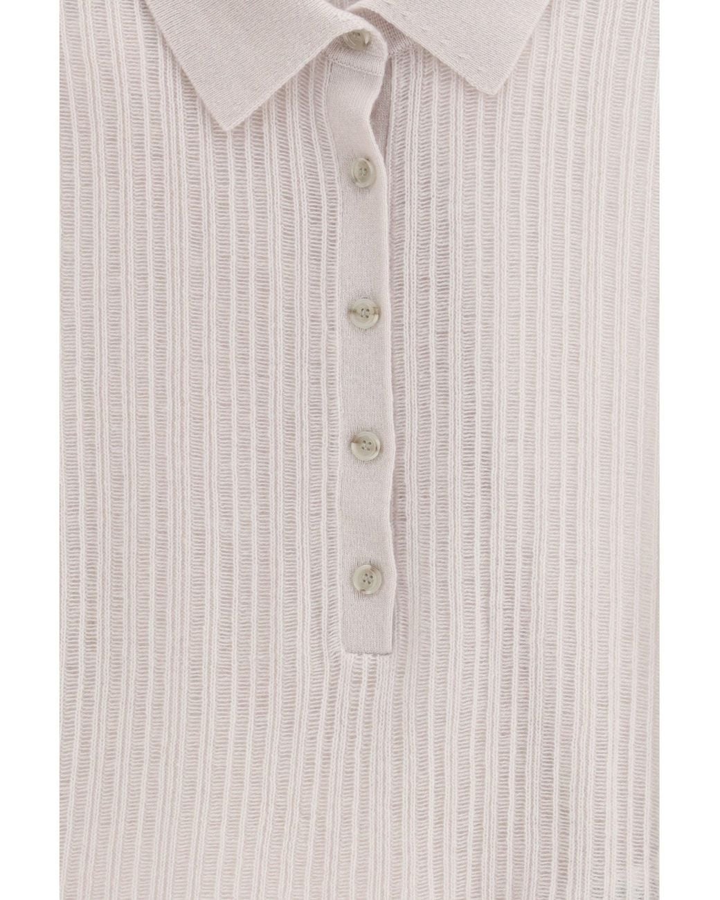 Allude White Polo-Neck Short-Sleeve Sweater 80