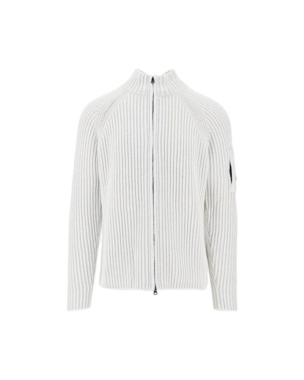 C P Company White Ribbed Wool-Blend Cardigan for men