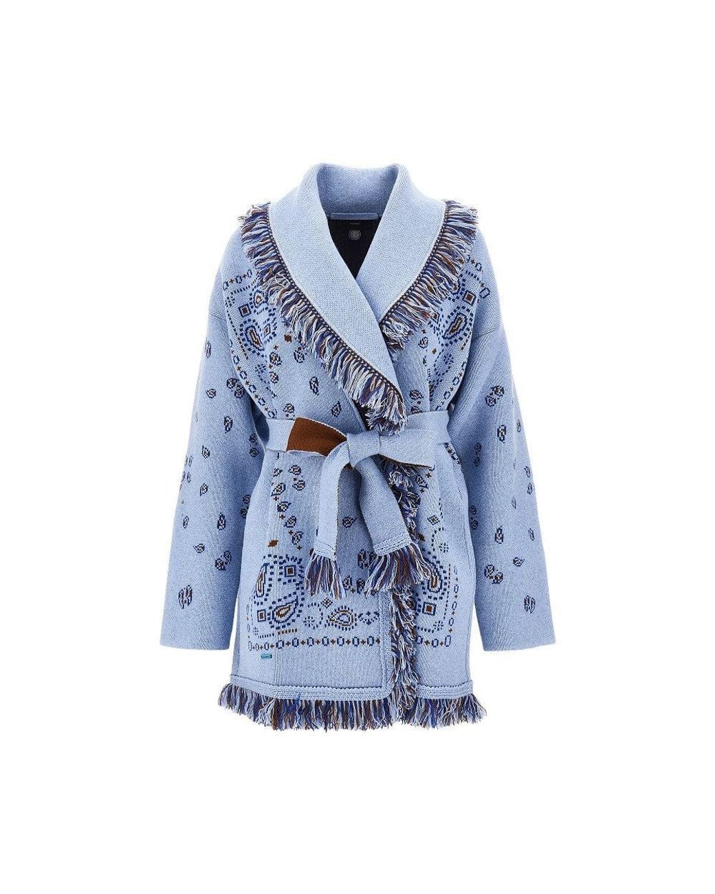 Alanui Blue Bandana Jacquard Wool Cardigan