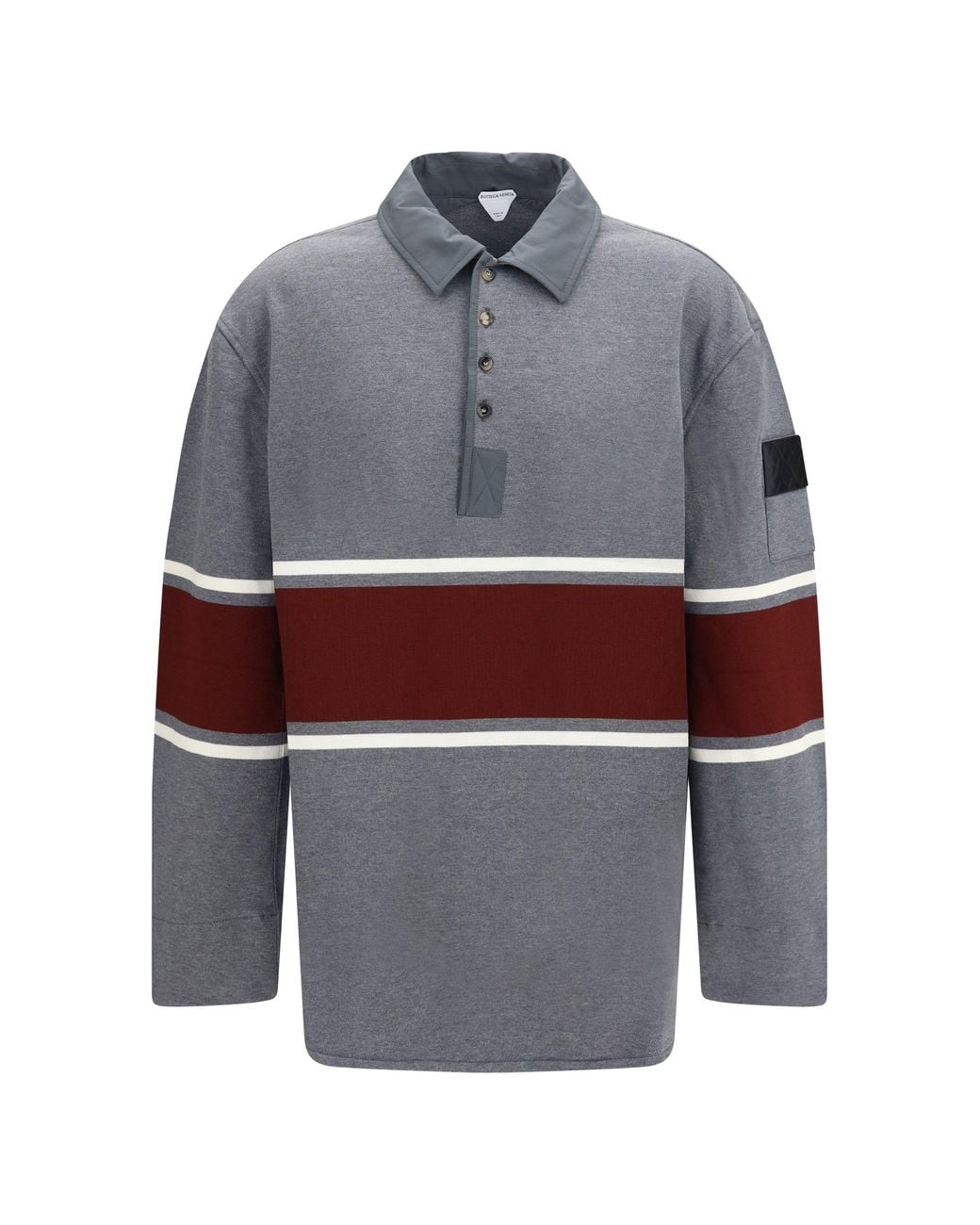 Bottega Veneta Gray Oversized Cotton Striped Polo Shirt for men