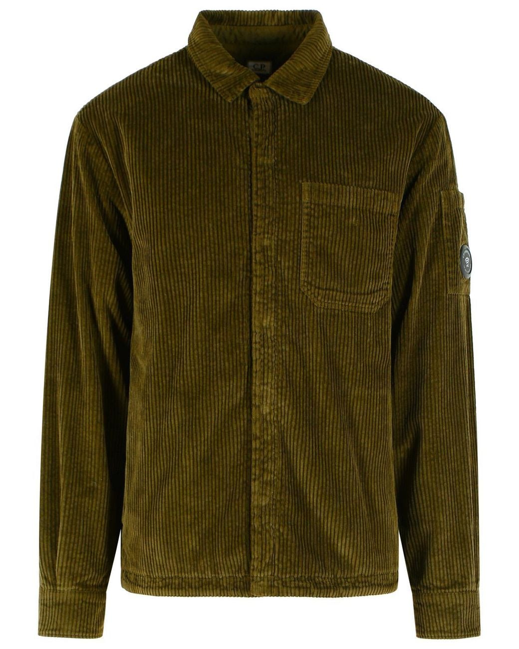C P Company Green Corduroy Padded Cotton Overshirt for men