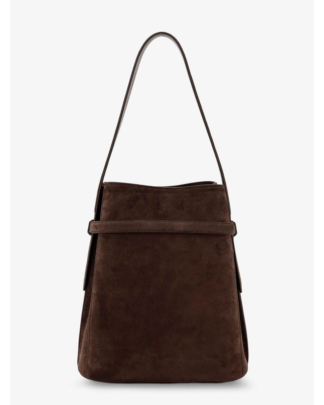 Totême Brown Suede Shoulder Bag With Metal Detail On The Front
