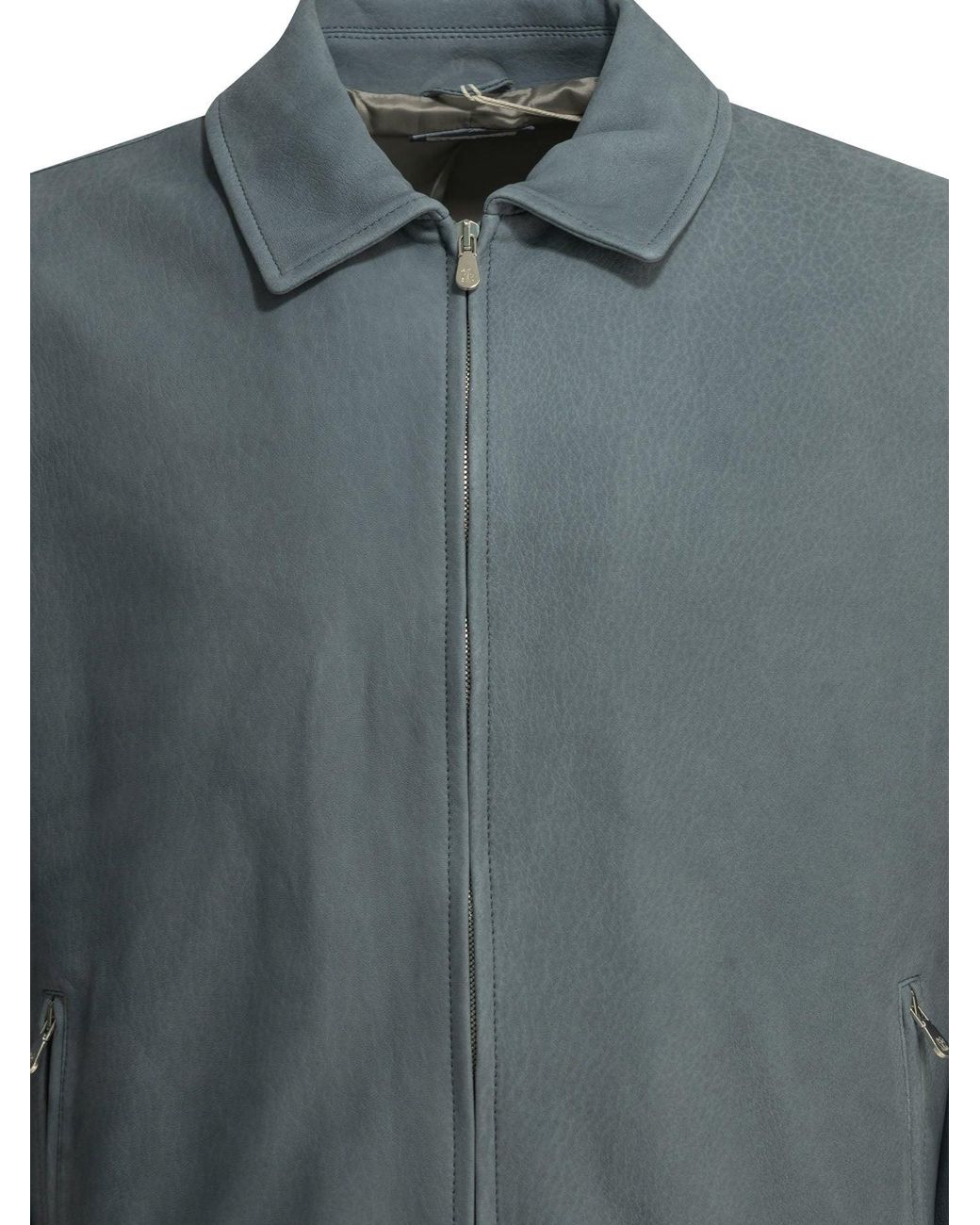 Brunello Cucinelli Gray Nubuck Leather Jacket Light