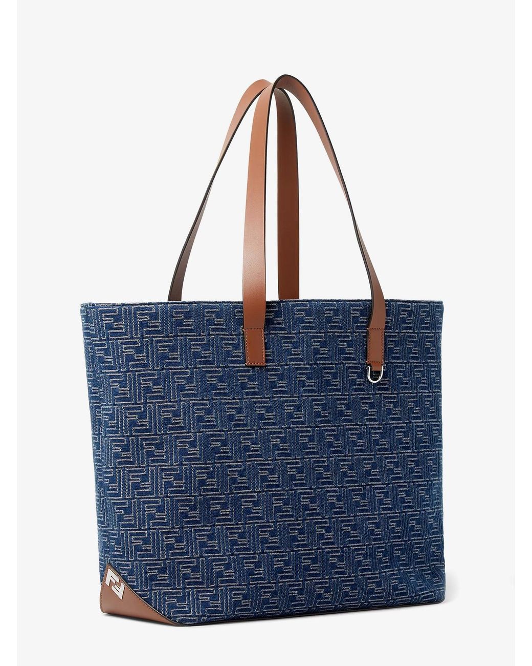 Fendi Blue Ff Jacquard Tote Bag With Denim Effect for men