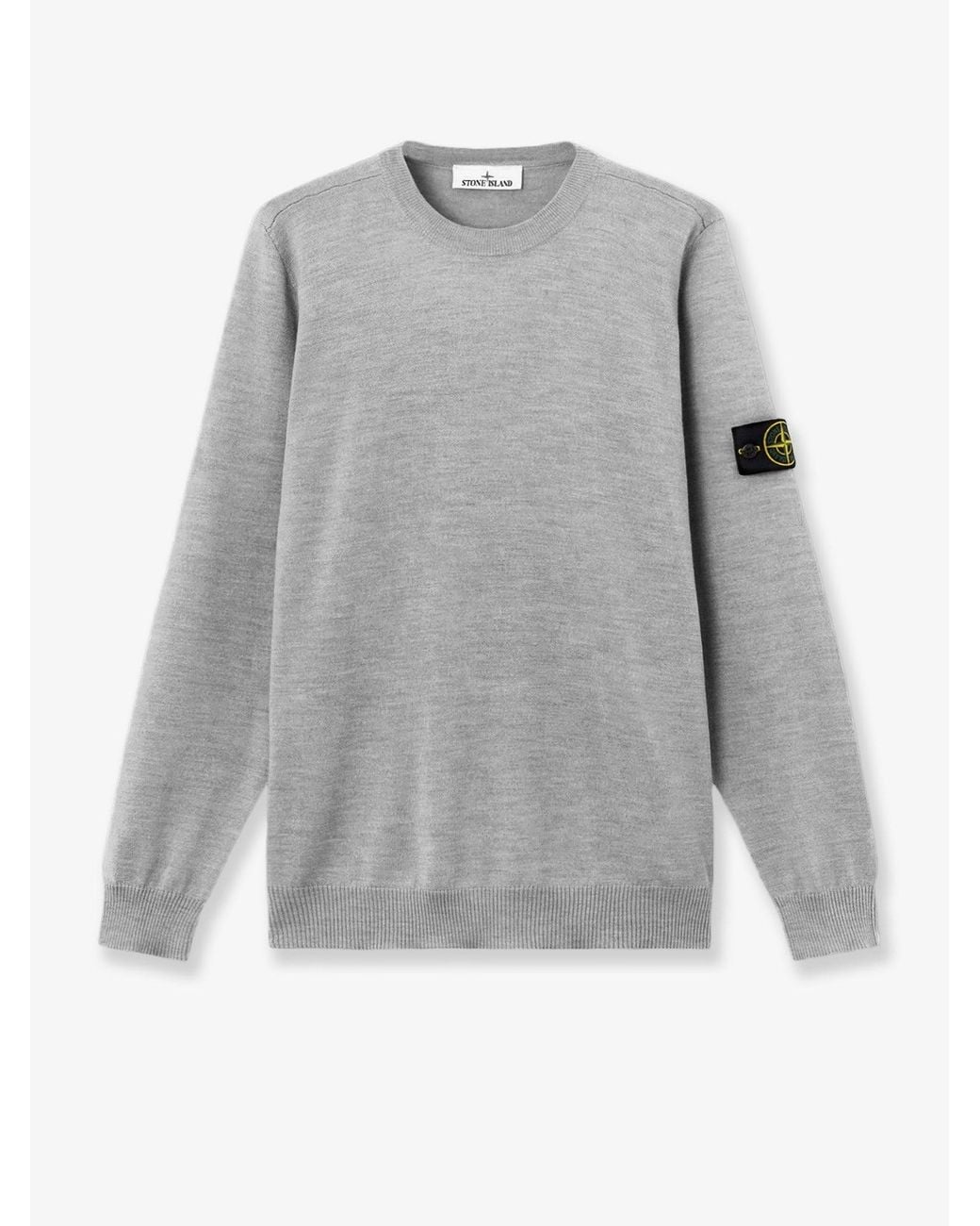 Stone Island Gray Wool Sweater With Side Logo Patch for men