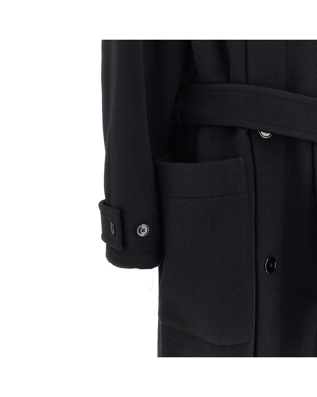 Lemaire Black Wool Belted Long Coat for men