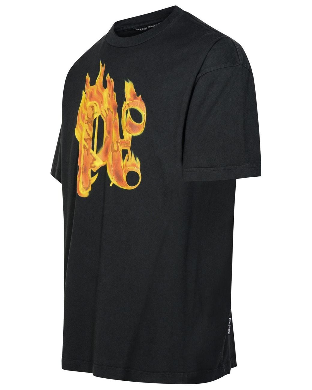 Palm Angels Black Burning Monogram' Cotton T-Shirt for men