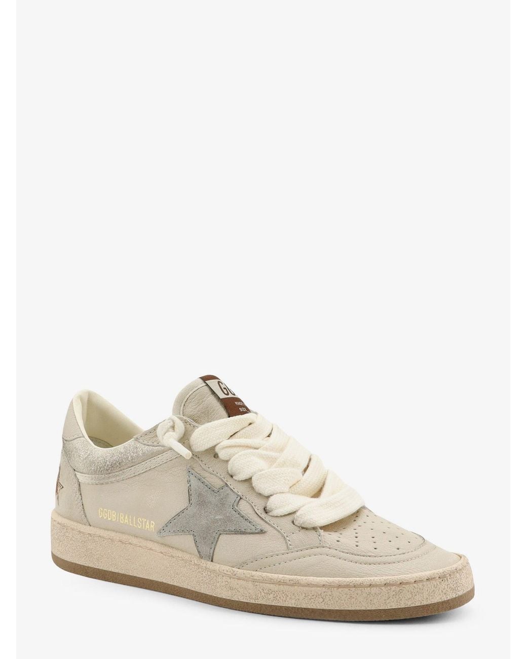 Golden Goose Deluxe Brand White Ballstar Leather Sneakers With Iconic Side Logo