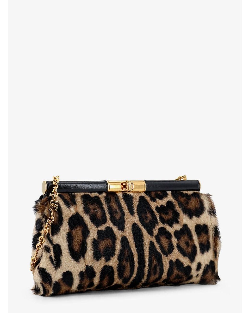 Dolce & Gabbana Black Marlene Leopard Print Goatskin Shoulder Bag