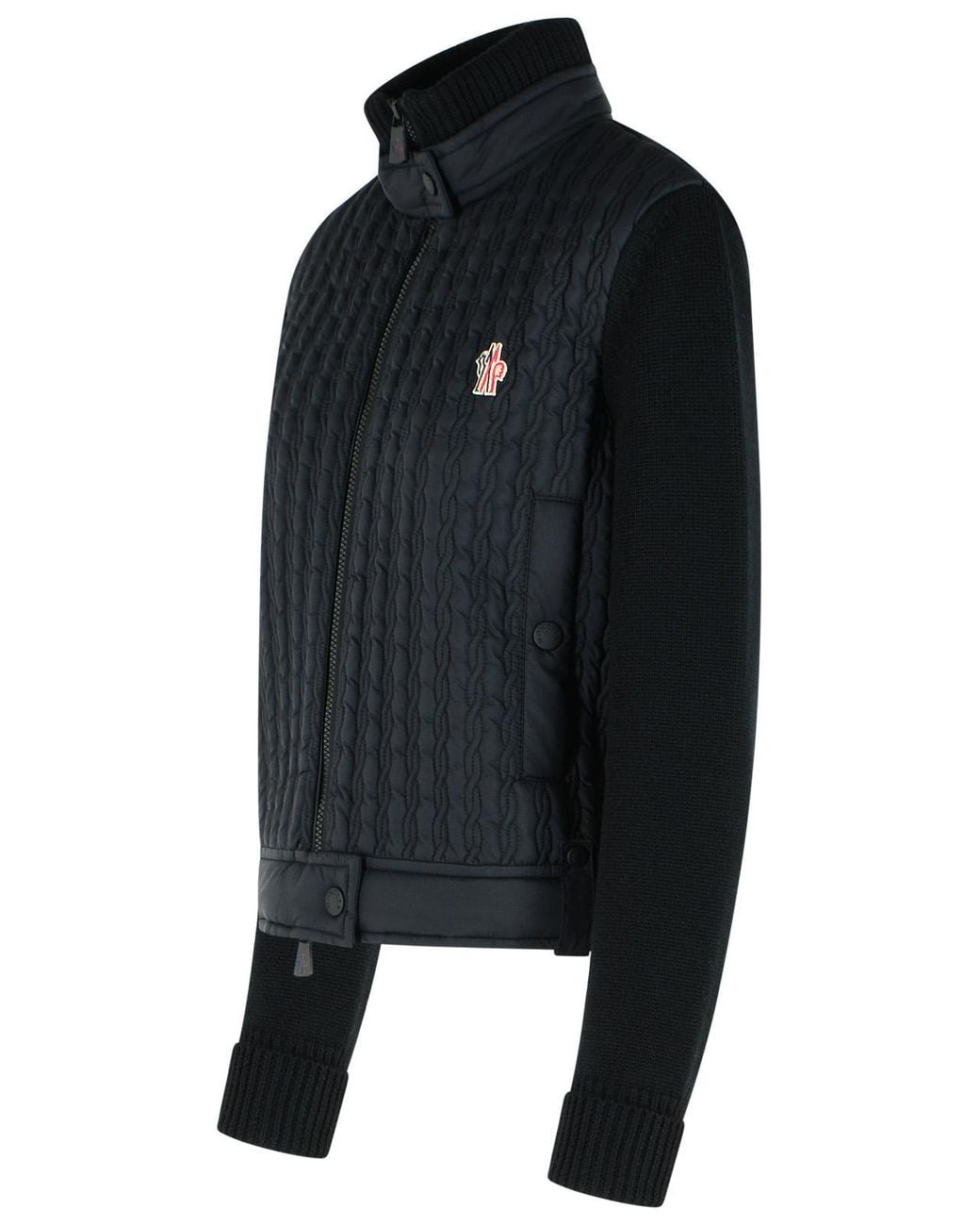 Moncler Black Virgin Wool Padded Cardigan