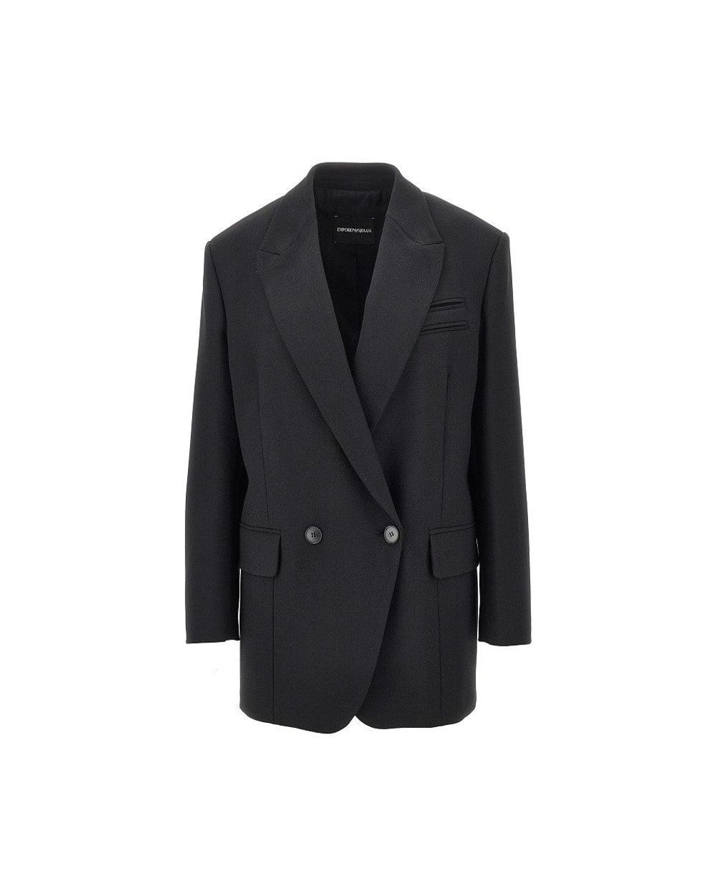 Emporio Armani Black Wool-Blend Oversized Double-Breasted Jacket