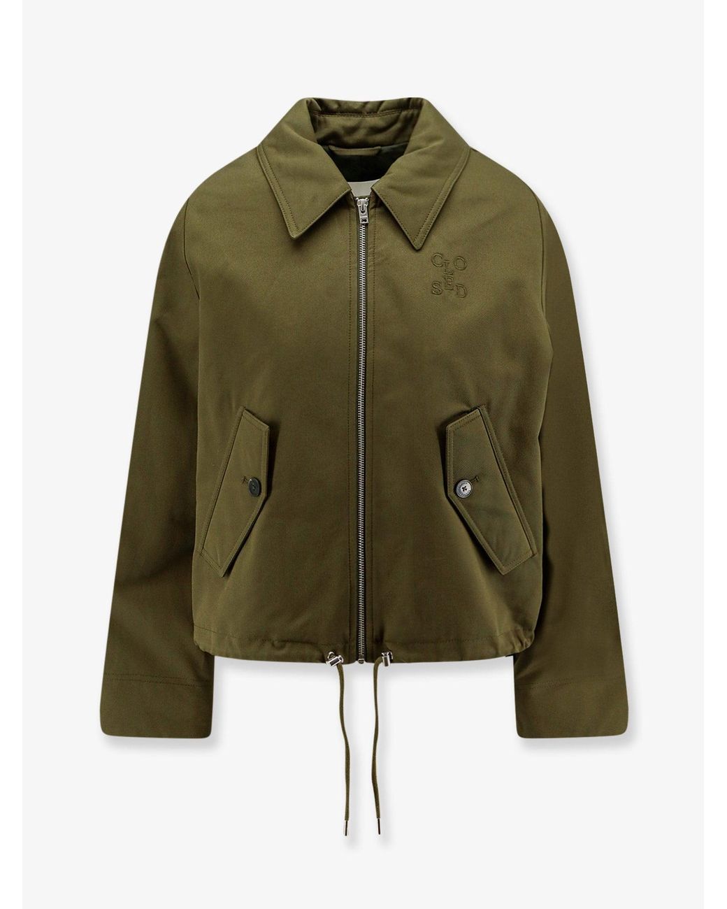 Closed Green Cotton Jacket With Logo Embroidery