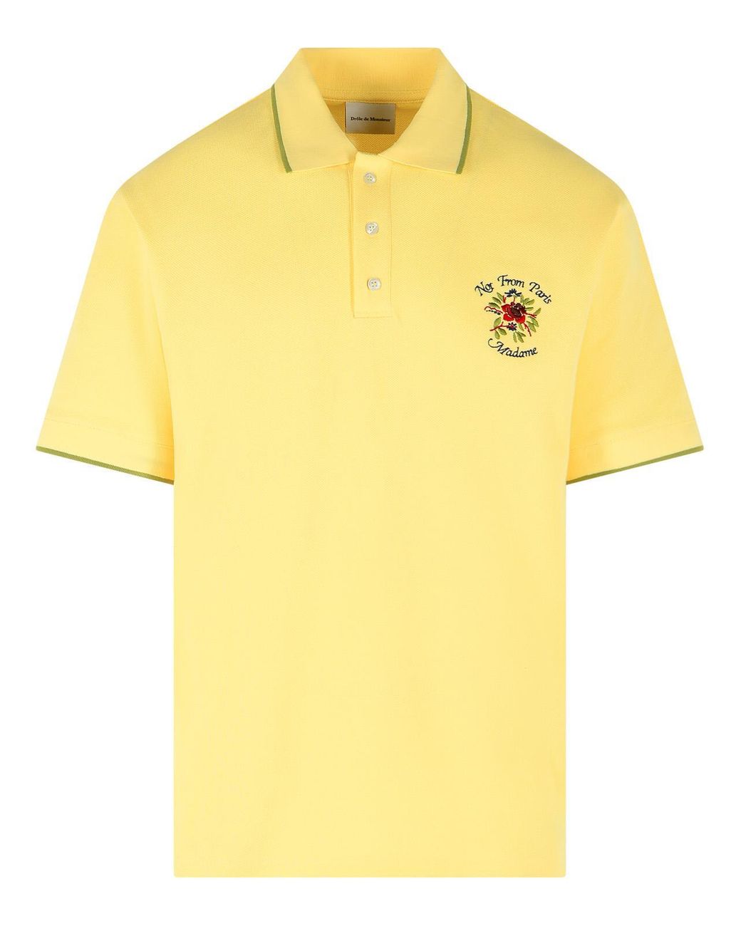 Drole de Monsieur Yellow Slogan Rose Polo Shirt for men