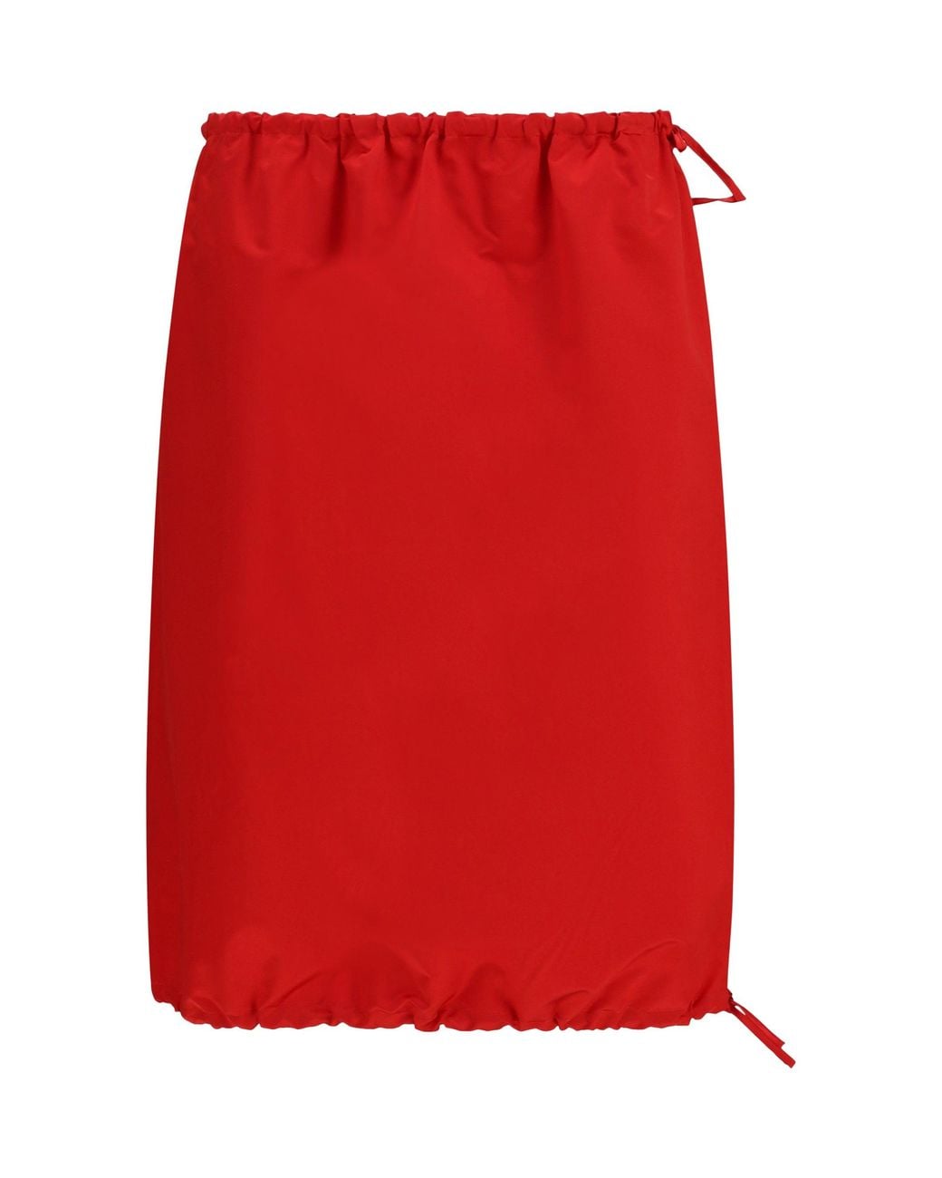 Prada Red Satin Midi Skirt With Drawstring