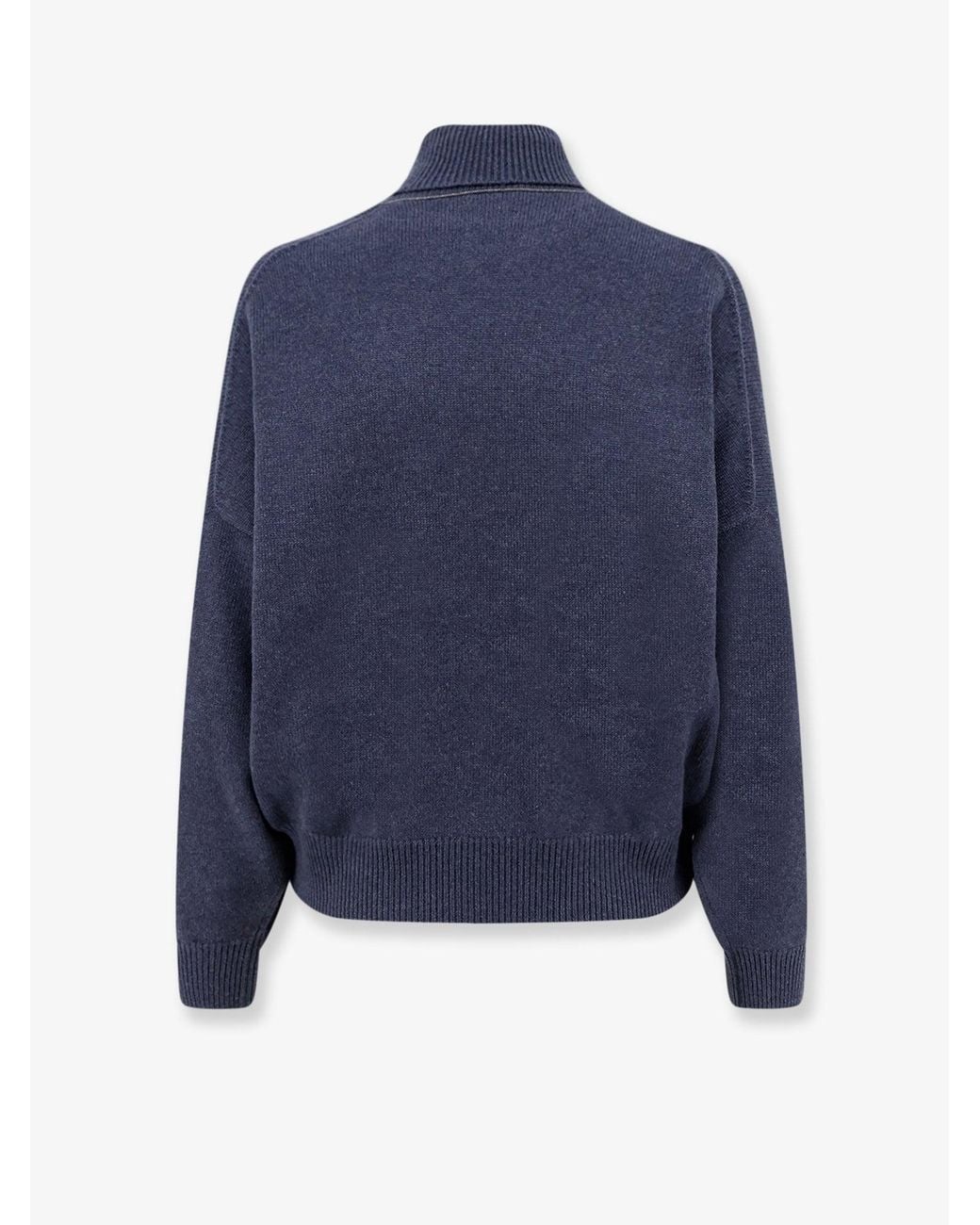 Brunello Cucinelli Blue Cashmere Turtleneck With Monili Detail On The Back