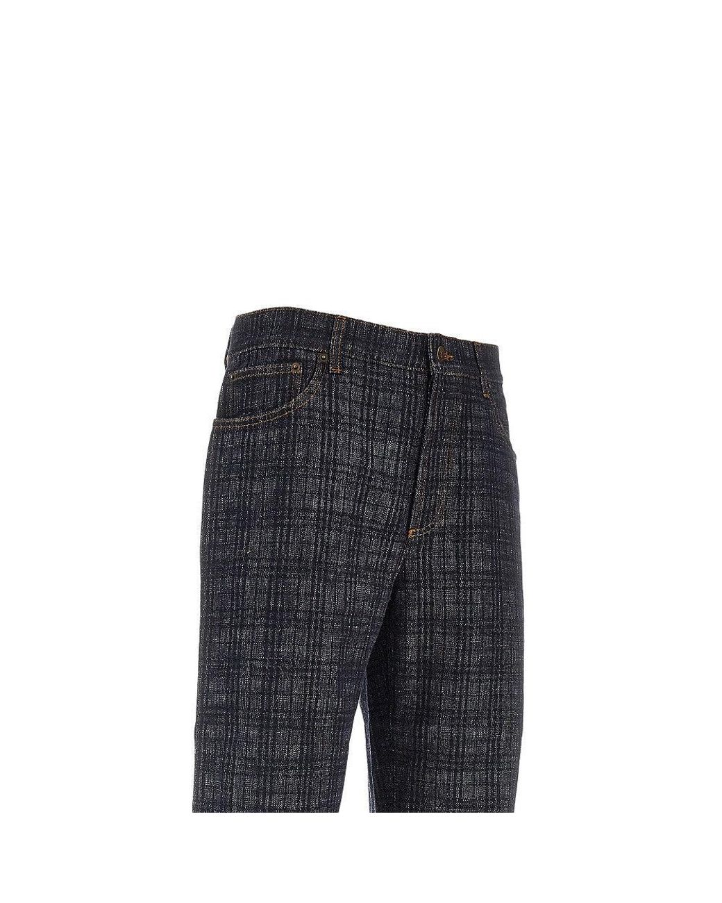 Burberry Blue Check Denim Loose Fit Jeans for men